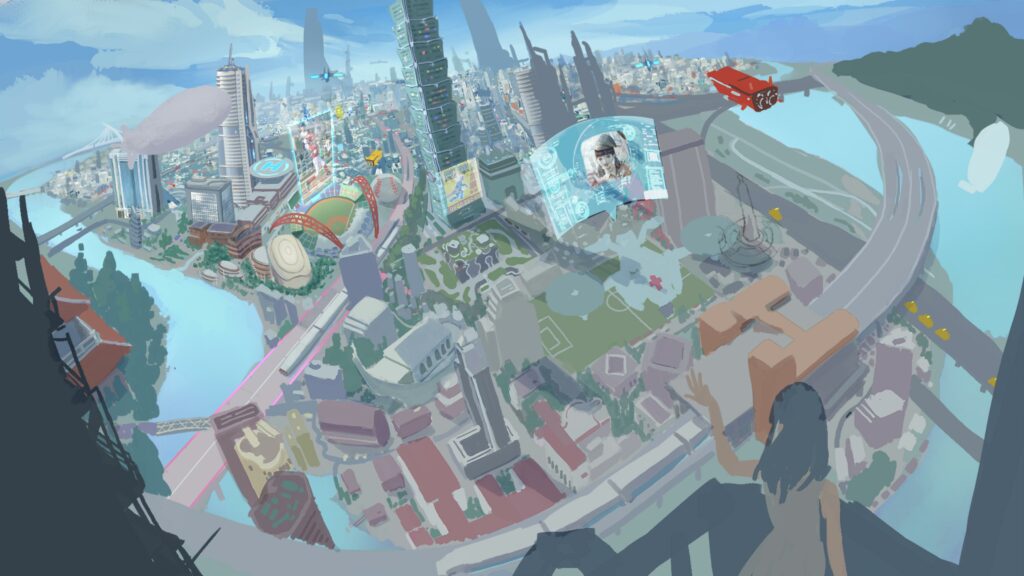 Refinement pass mixing real and implied detail across the city