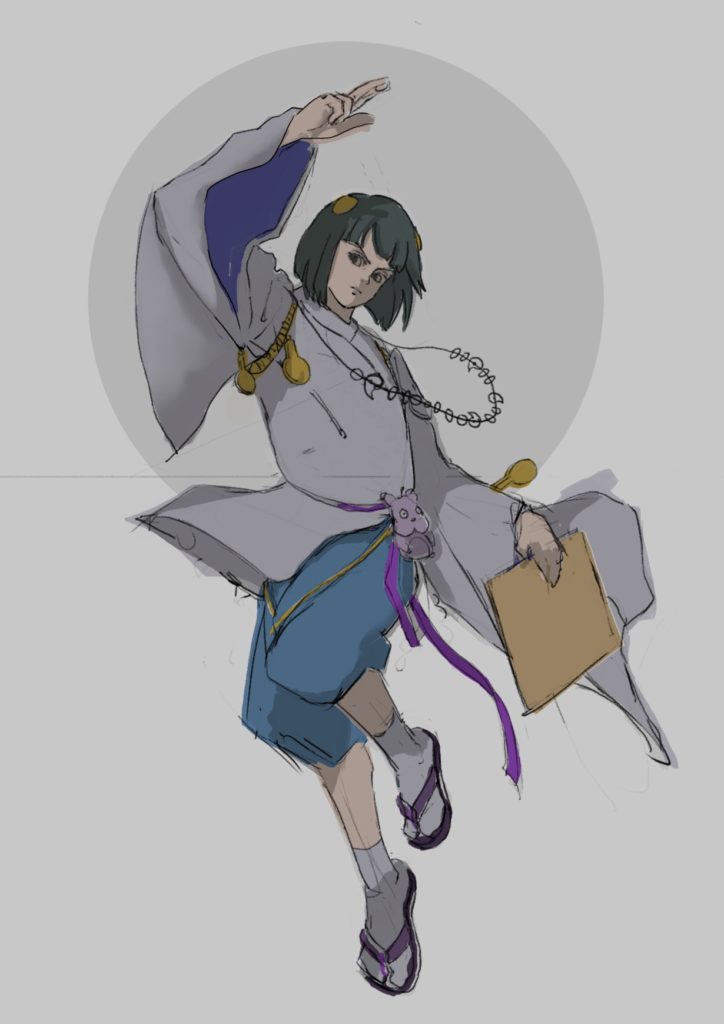 Figure with grayish base colors tinted over the grayscale
