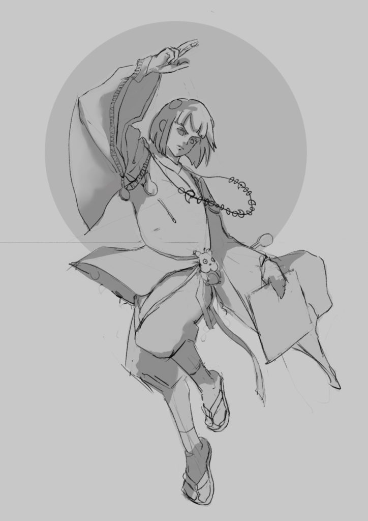 Three-level grayscale separation of background and the figure's light and dark sides