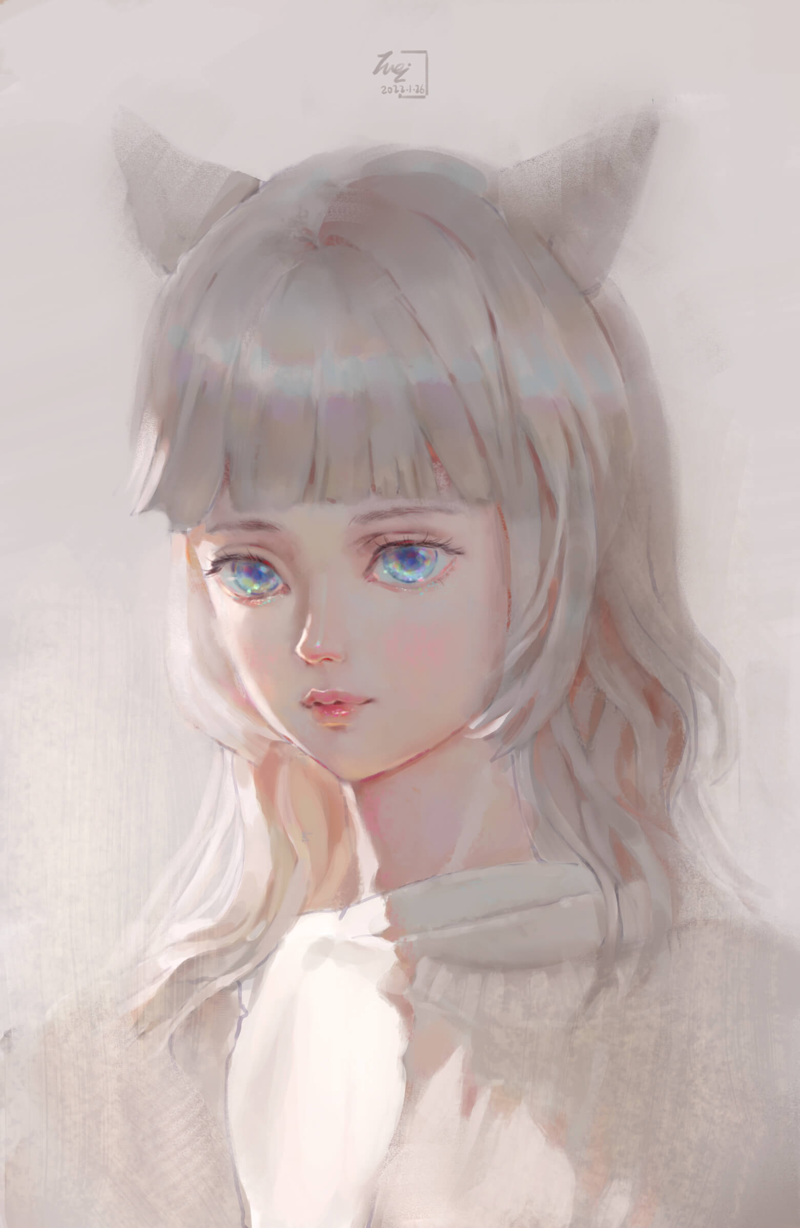 Finished portrait painting after color emphasis