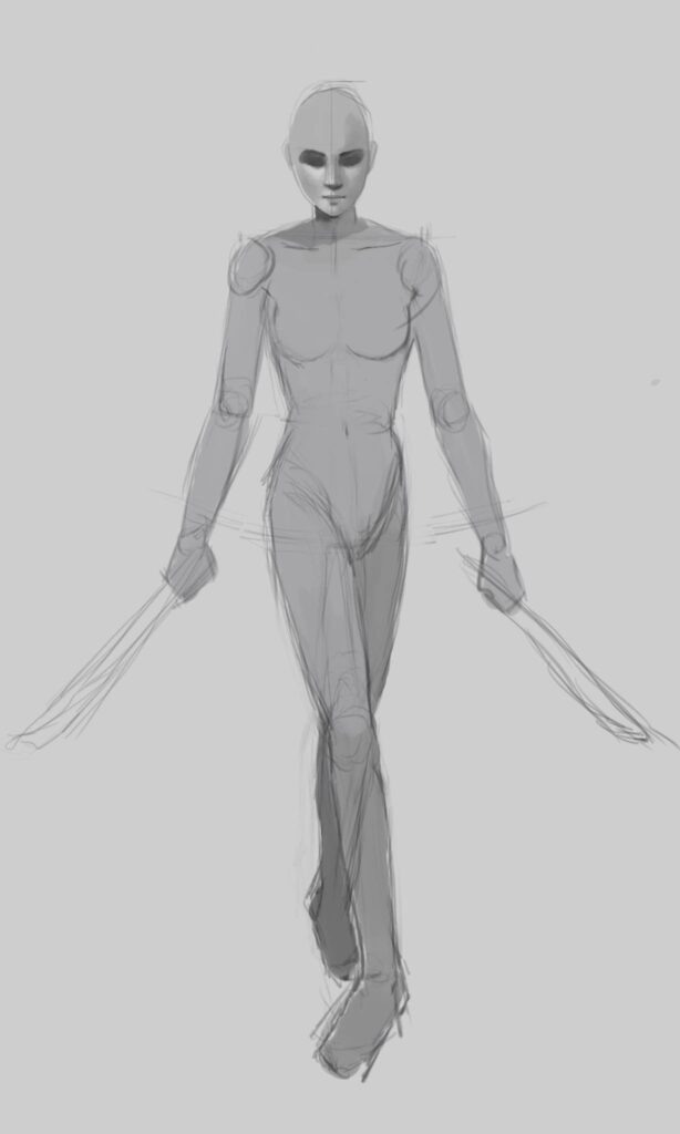 Character pose built from simple geometric shapes