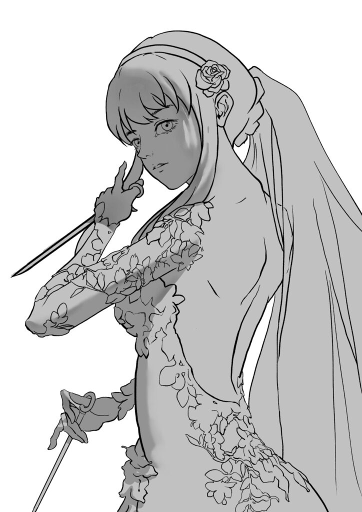 Grayscale figure study emphasizing gesture and turning points