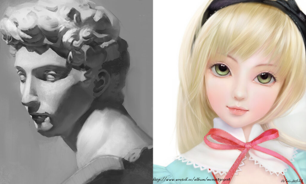 Side-by-side comparison of direct light and diffused light