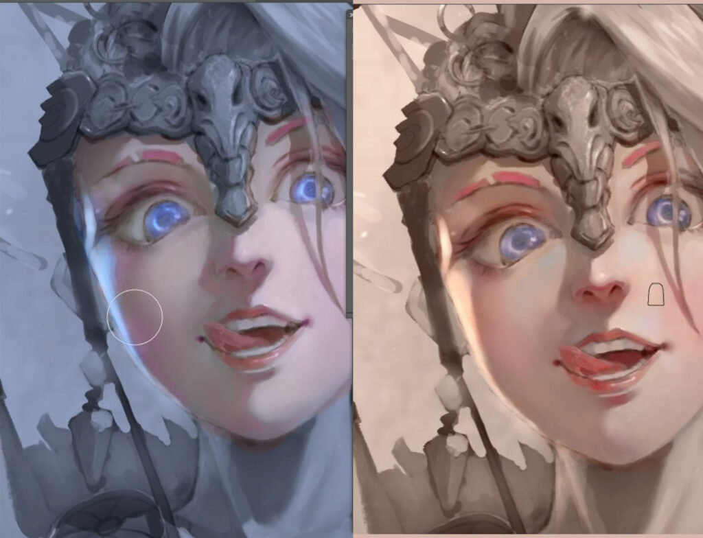 Comparison of the colors created by different lighting environments