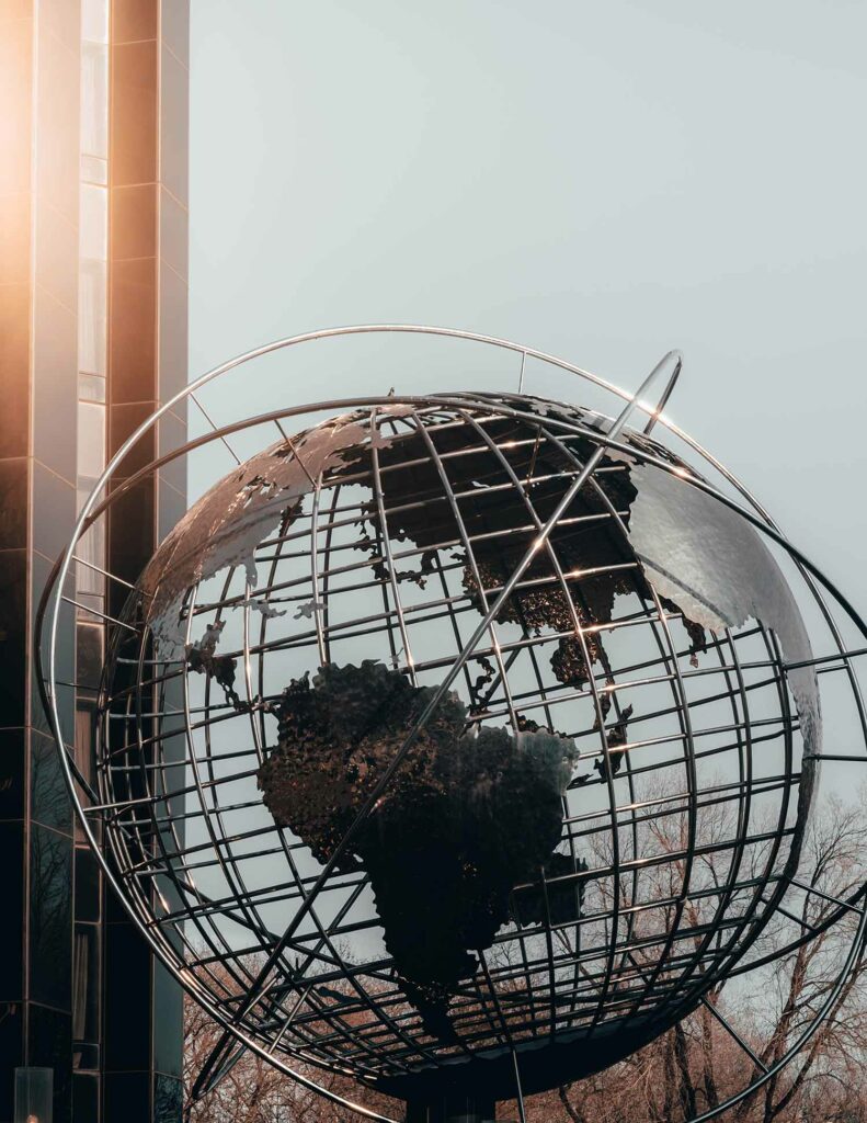 Transparent globe with visible latitude and longitude lines