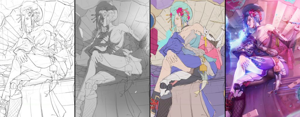 Step-by-step blocking from large color masses to details